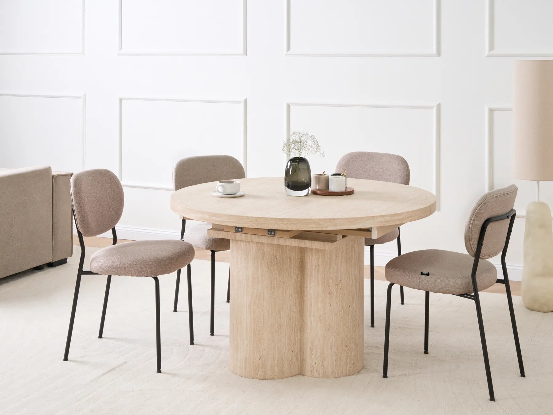 Extending Dining Table MORAINE Travertine Effect 120/160 cm 120 cm