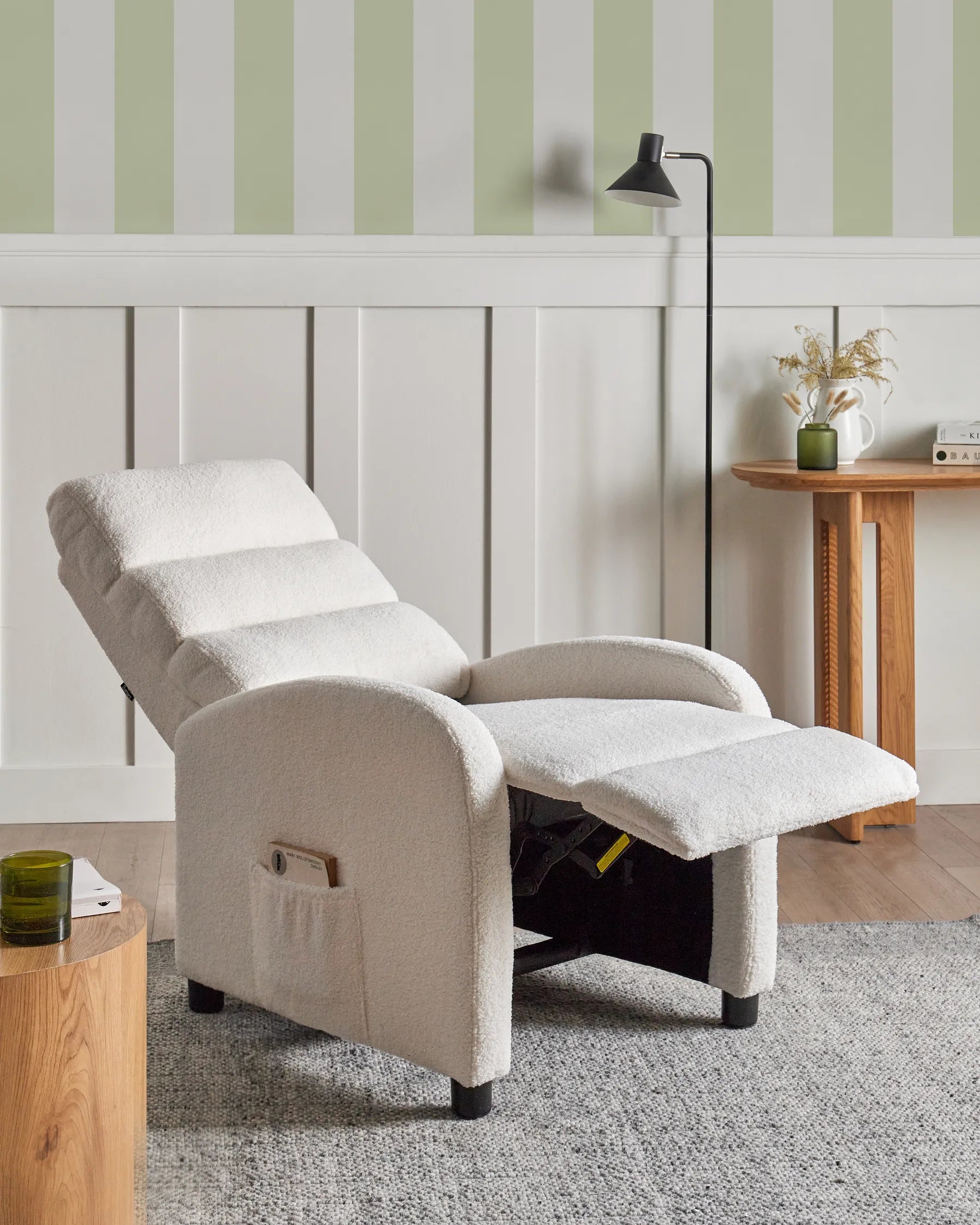 Recliner Chair OTUS with Footrest Boucle Off-White