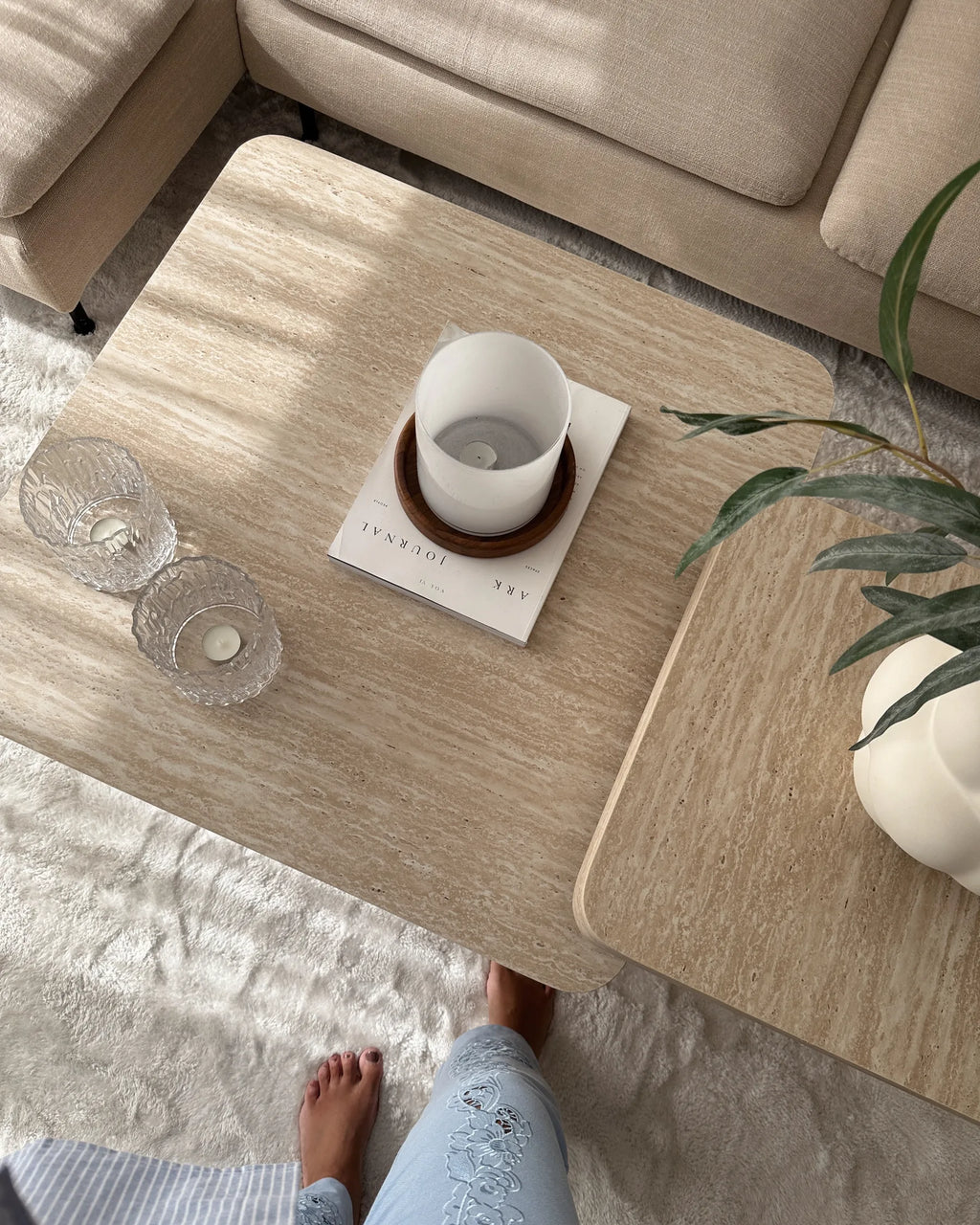 Coffee Table DUSON Travertine Effect