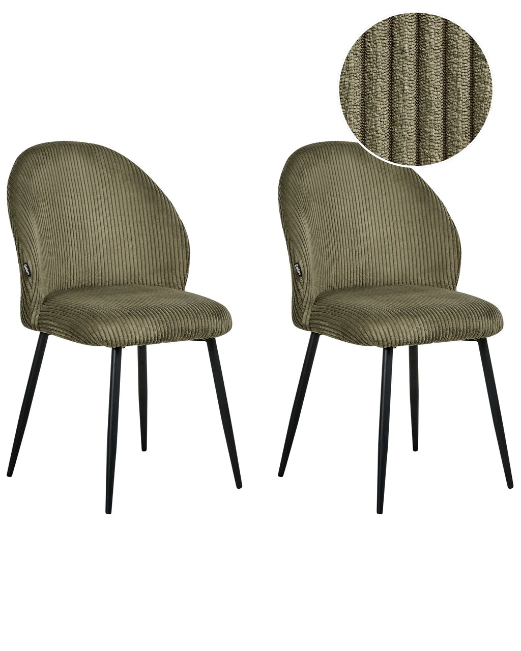 Set of 2 Dining Chairs ELOY Corduroy Dark Green