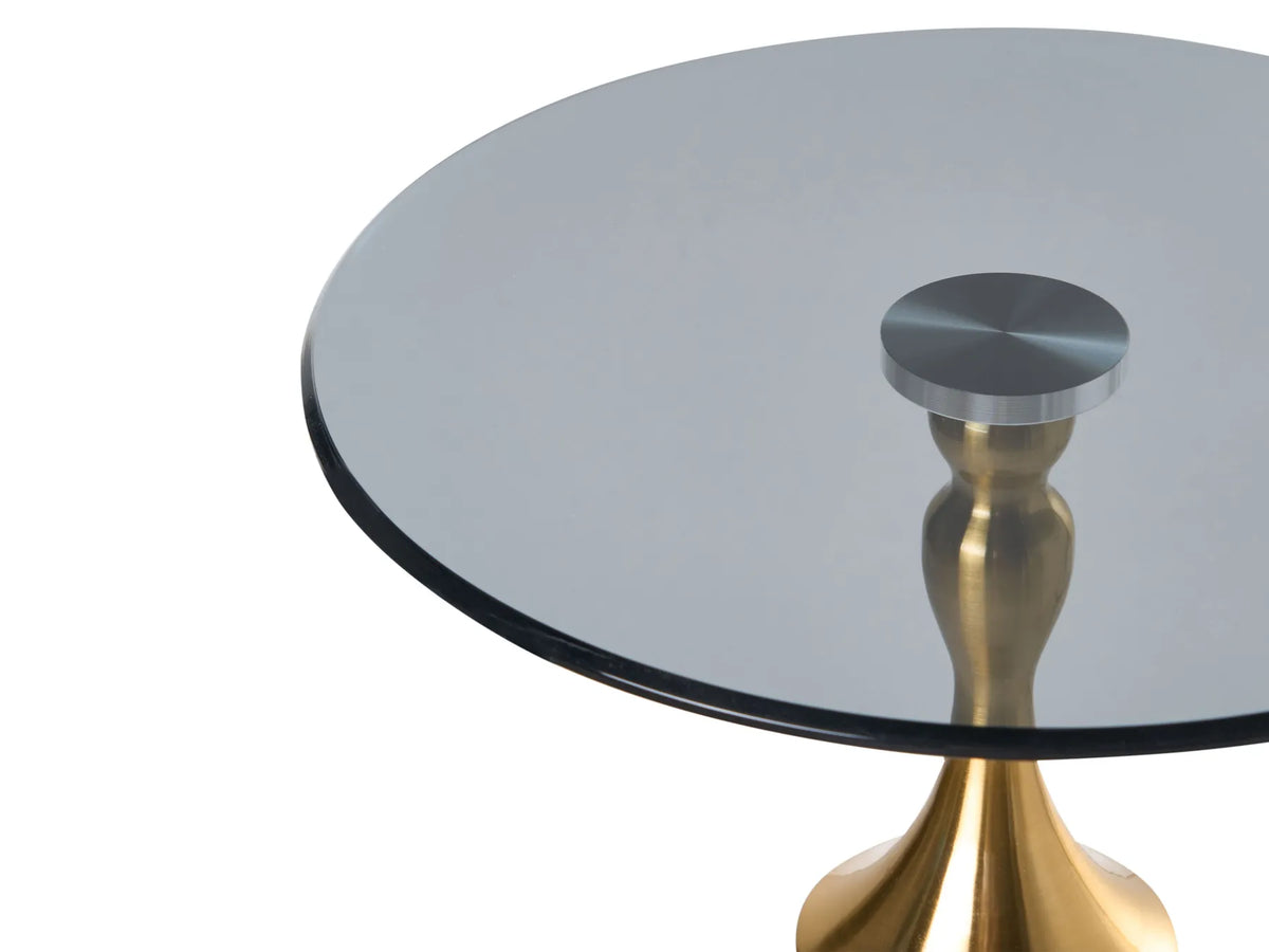 Side Table MAVORA Tempered Glass Grey Marble — angled product view