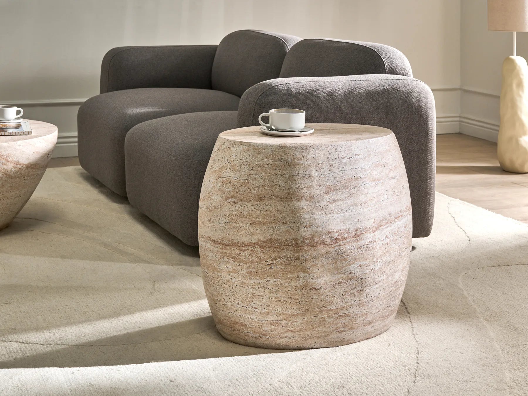 Side Table RICADI 40 cm 58 cm Travertine Effect