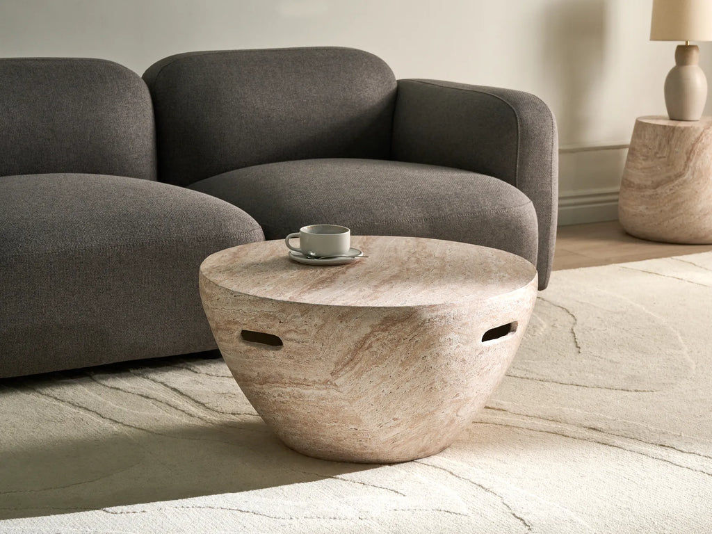 Coffee Table VICARELLO 68 cm 68 cm Travertine Effect