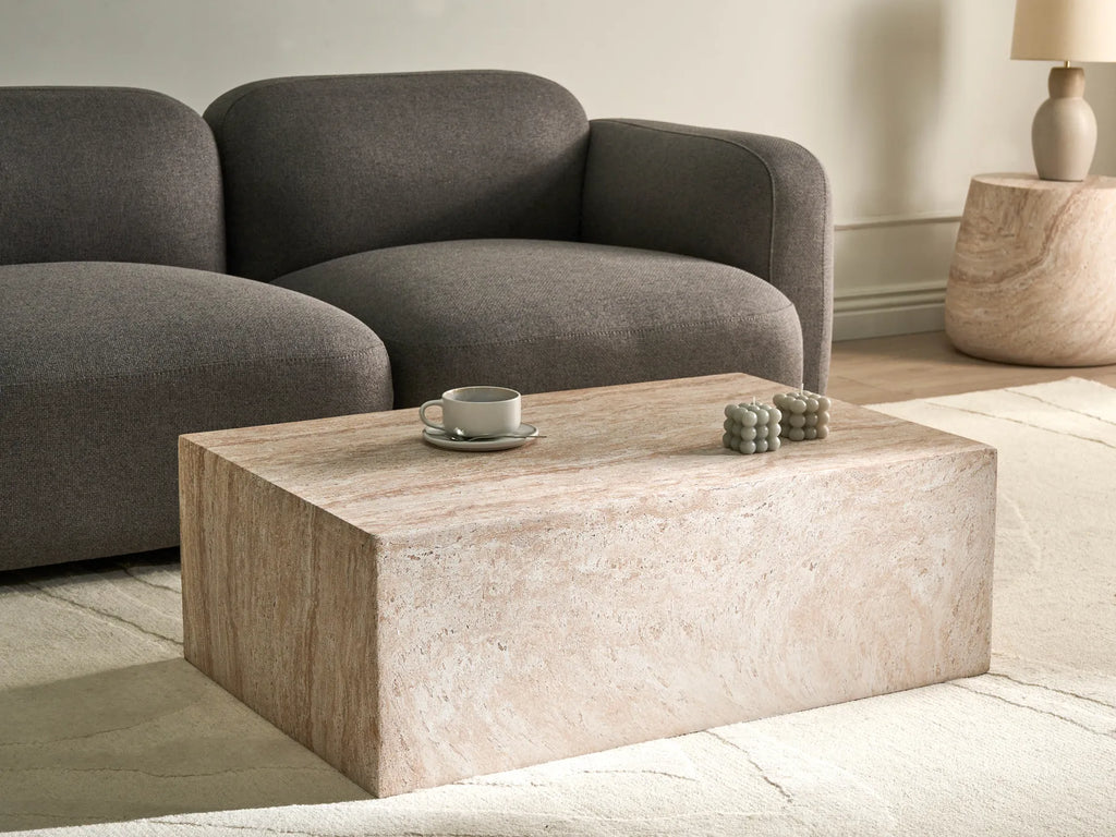 Coffee Table NOBRES 90 cm 66 cm Travertine Effect