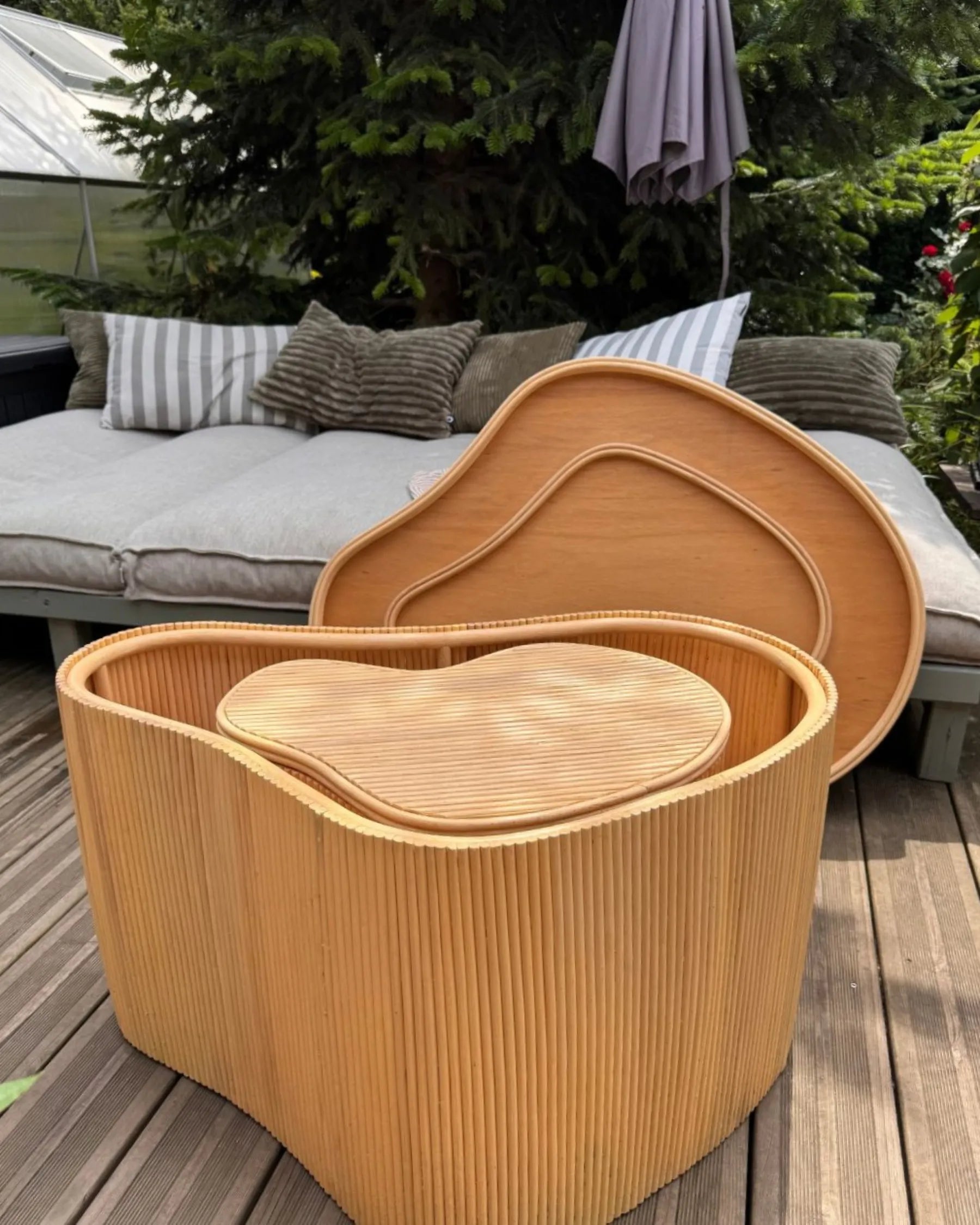 Set of 2 Coffee Tables SALANTI Rattan Natural with Storage