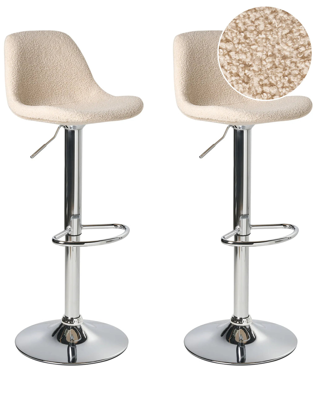 Set of 2 Bar Stools KAHLA Boucle Swivel Light Beige