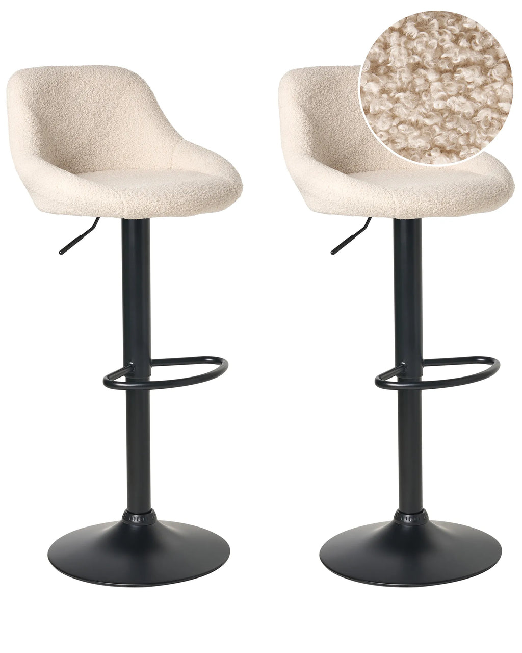 Set of 2 Bar Stools MEDULIN Boucle Swivel Light Beige