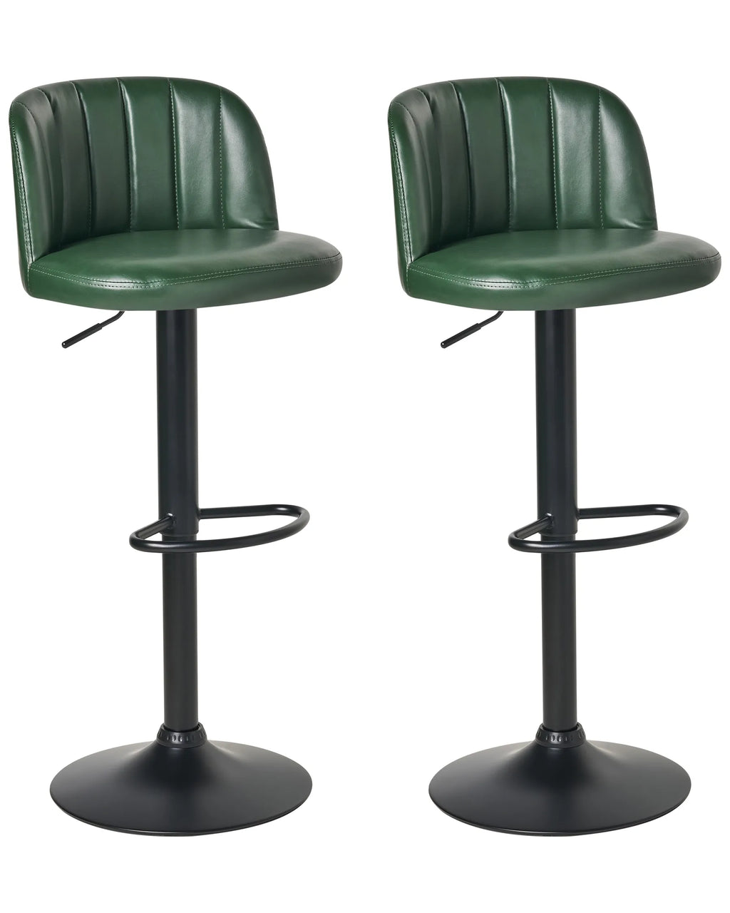 Set of 2 Bar Stools VLORE Faux Leather Swivel Dark Green