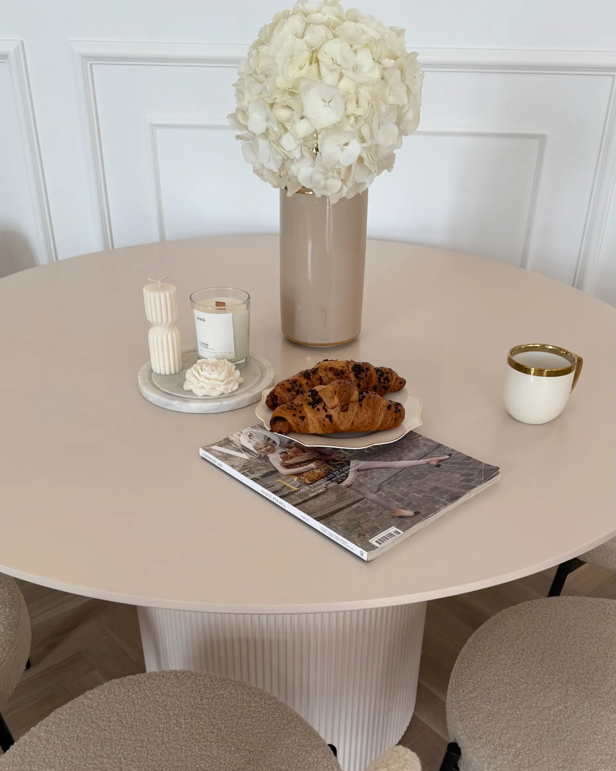 Dining Table YAMA Light Beige 120 cm 120 cm — angled product view