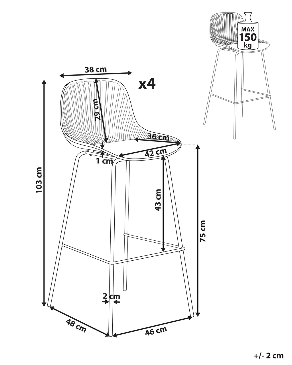Set of 4 Bar Chairs KLEVE White