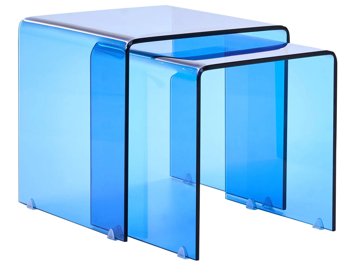 Set of 2 Side Tables TRENTO Tempered Glass Blue — front product view