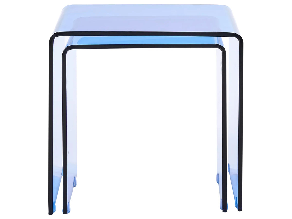 Set of 2 Side Tables TRENTO Tempered Glass Blue — side product view