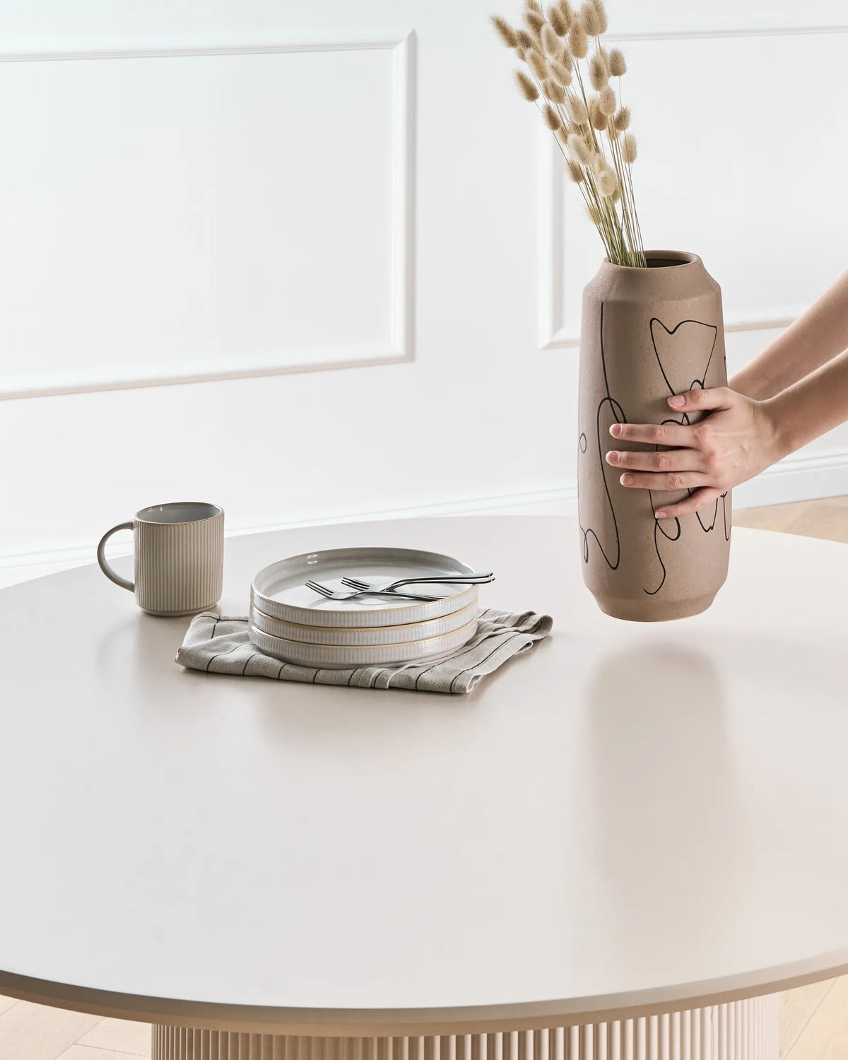 Dining Table YAMA Light Beige 120 cm 120 cm — front product view