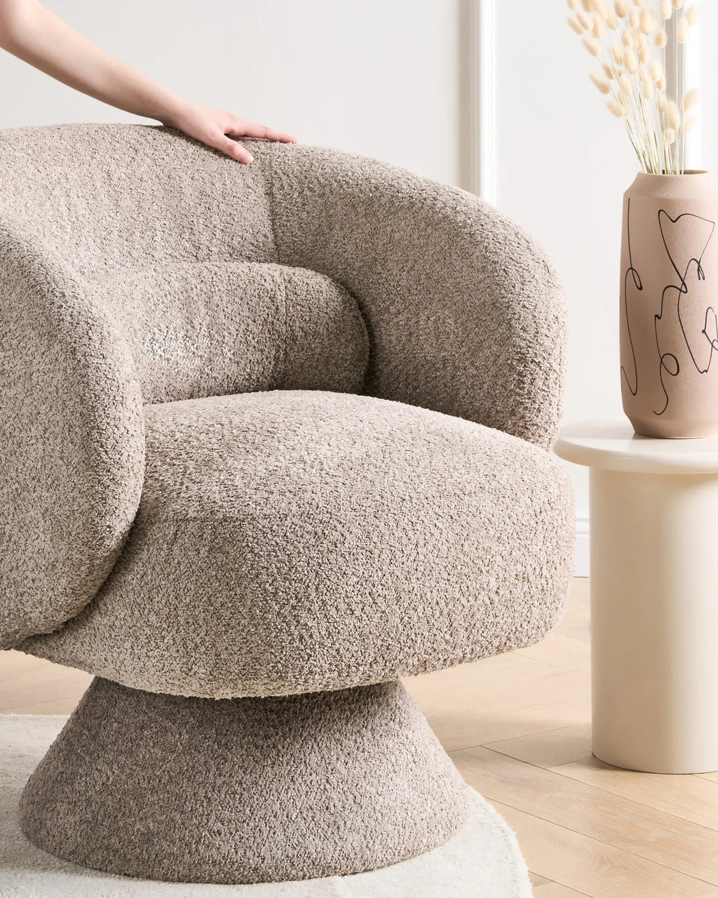 Swivel Armchair LIEKSA Boucle Beige