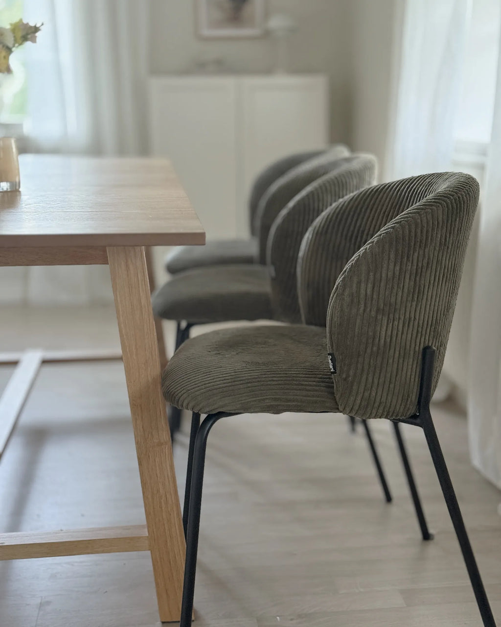 Set of 2 Dining Chairs MILES Corduroy Olive Green