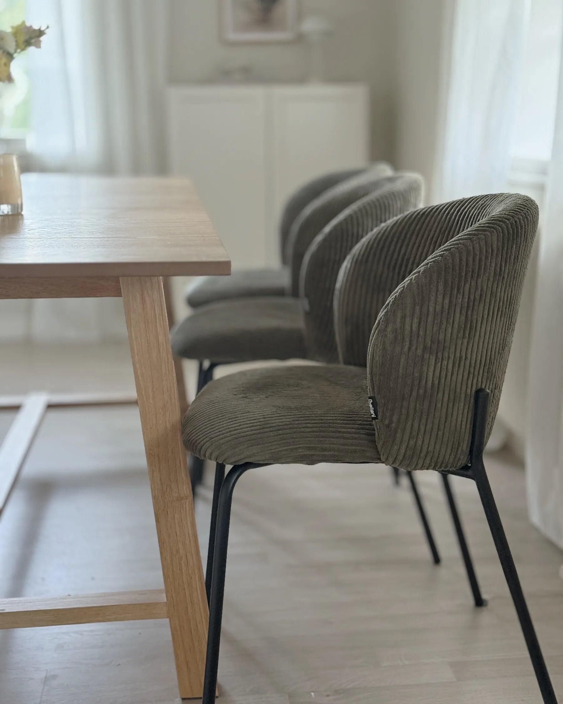 Set of 2 Dining Chairs MILES Corduroy Olive Green