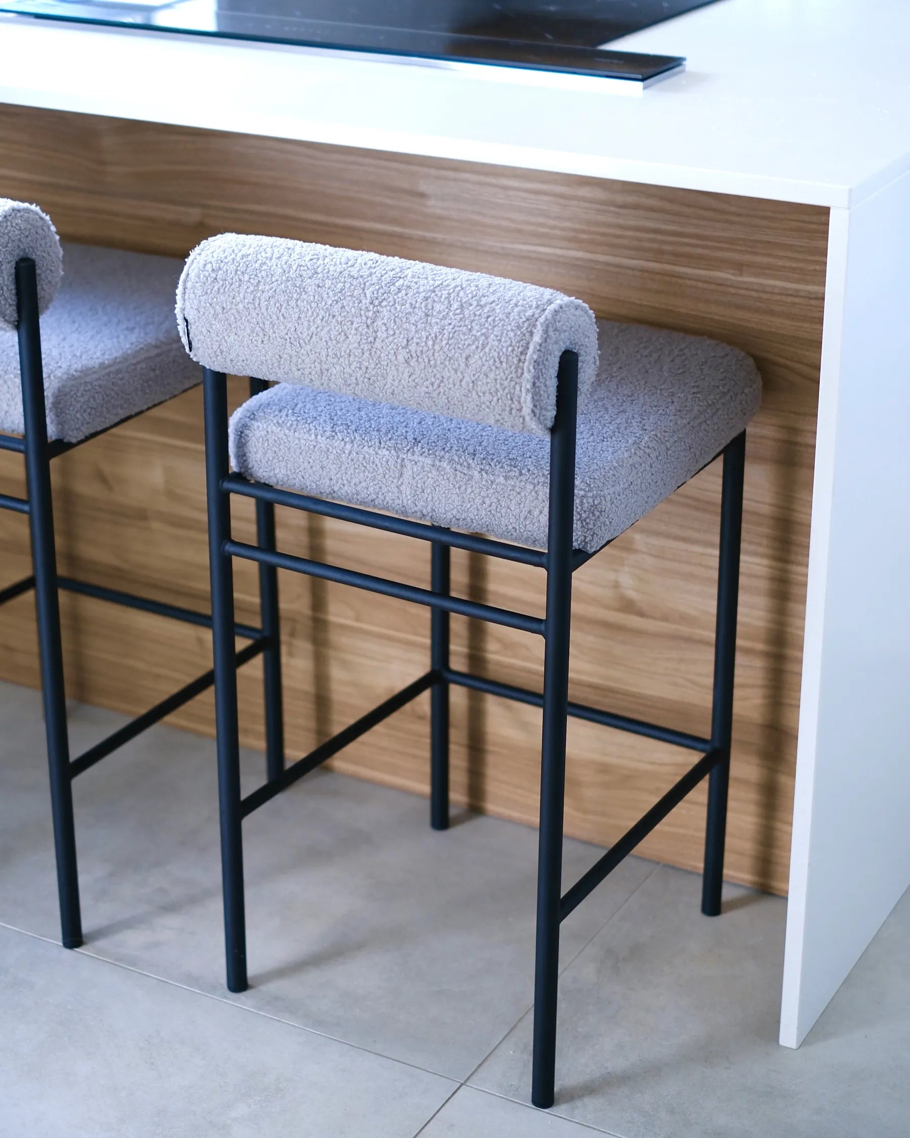 Set of 2 Bar Chairs AMAYA Boucle Grey