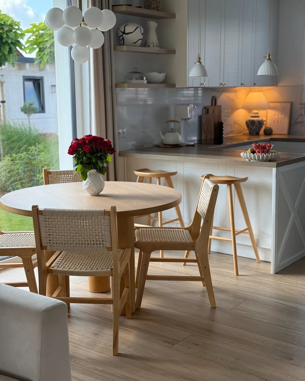Set of 2 Dining Chairs OZELLA Wood Light Brown/ Beige