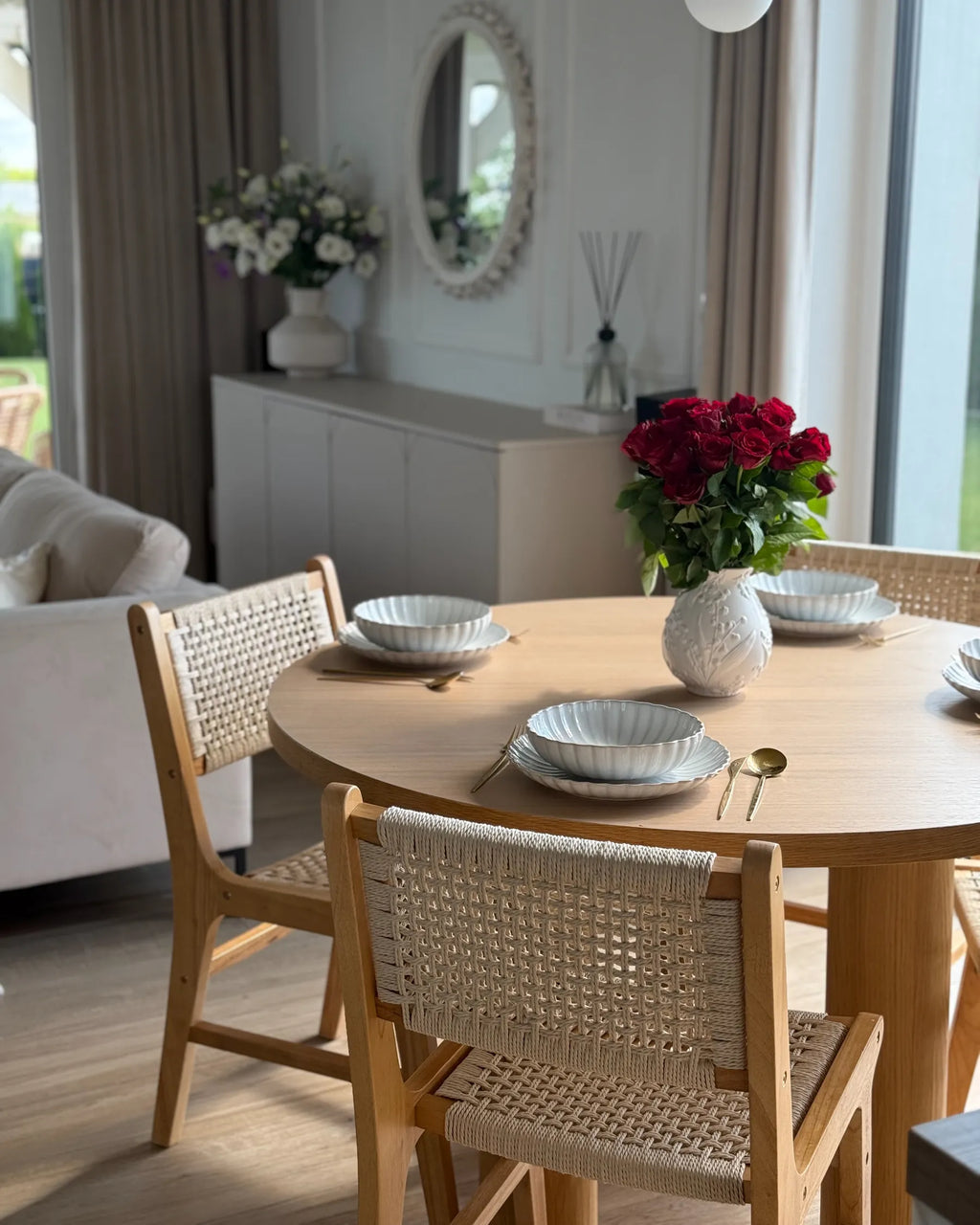 Set of 2 Dining Chairs OZELLA Wood Light Brown/ Beige