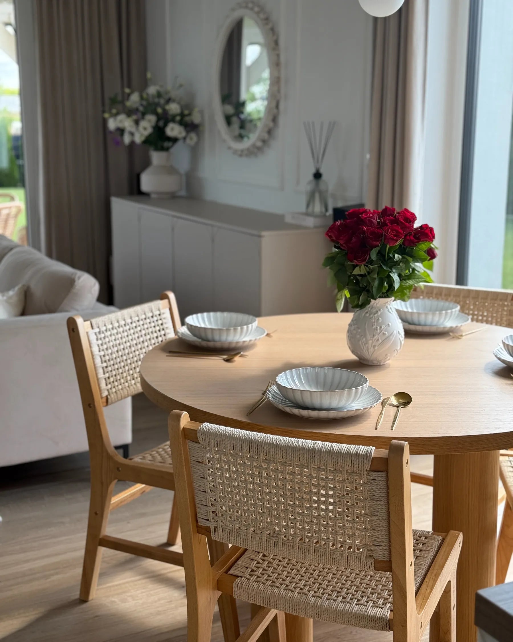 Set of 2 Dining Chairs OZELLA Wood Light Brown/ Beige