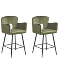 Set of 2 Bar Chairs SANILAC Velvet Olive Green