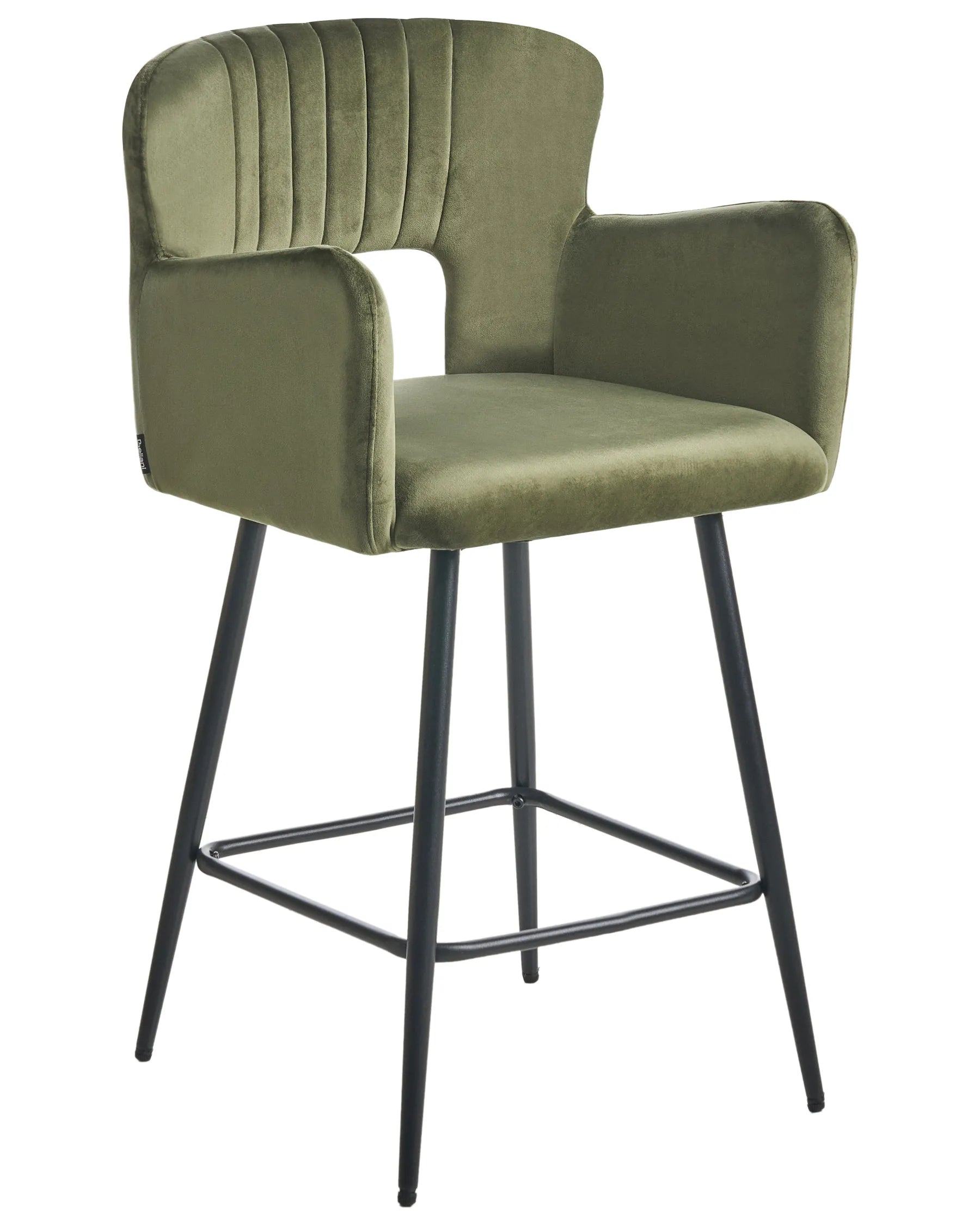 Set of 2 Bar Chairs SANILAC Velvet Olive Green