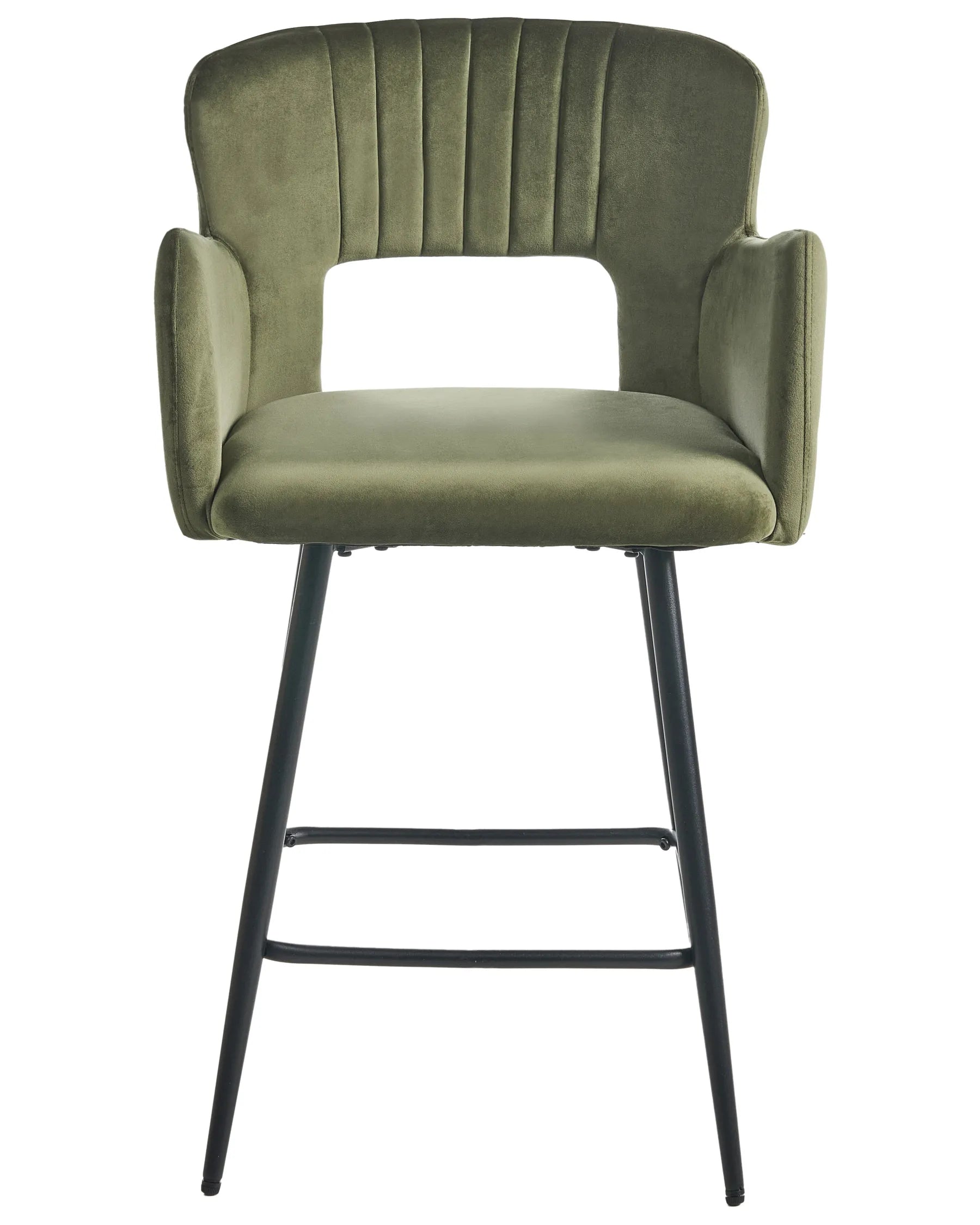 Set of 2 Bar Chairs SANILAC Velvet Olive Green