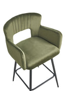 Set of 2 Bar Chairs SANILAC Velvet Olive Green