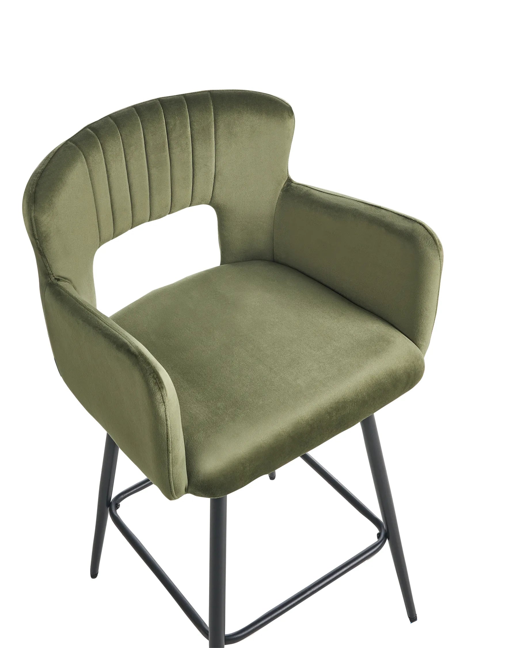 Set of 2 Bar Chairs SANILAC Velvet Olive Green