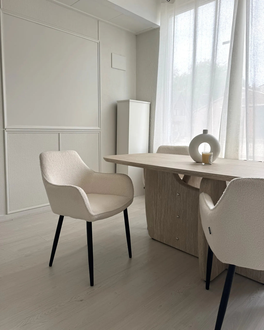 Set of 2 Dining Chairs ALDEN Boucle White