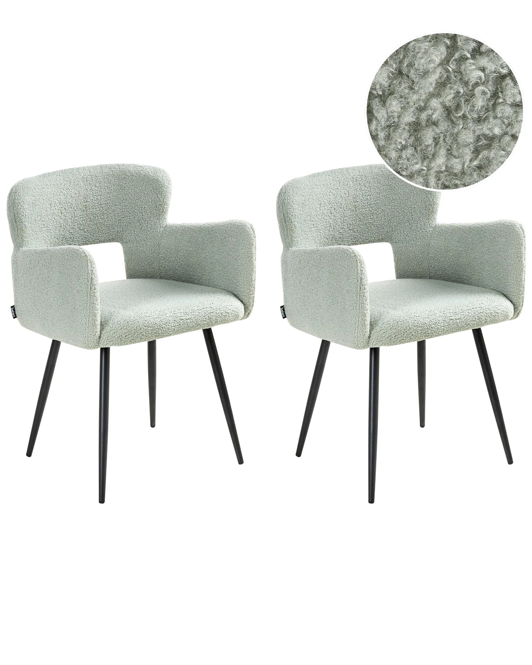 Set of 2 Dining Chairs SANILAC Boucle Light Green