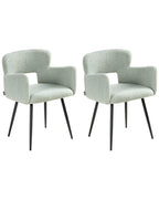 Set of 2 Dining Chairs SANILAC Boucle Light Green