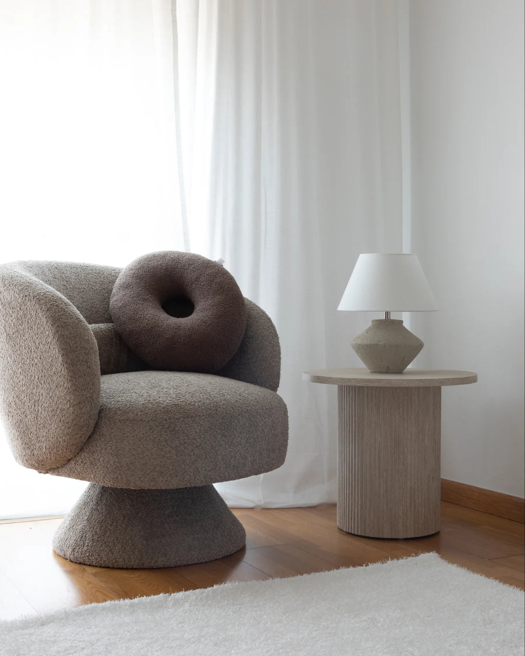Swivel Armchair LIEKSA Boucle Beige
