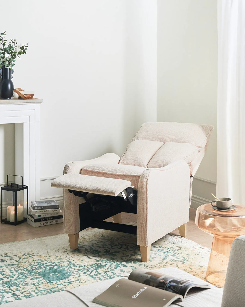 Recliner Chair ROYSTON with Footrest Fabric Beige