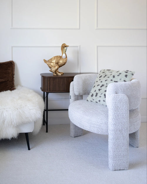 Armchair AYLA Chenille Light Beige – angled product view