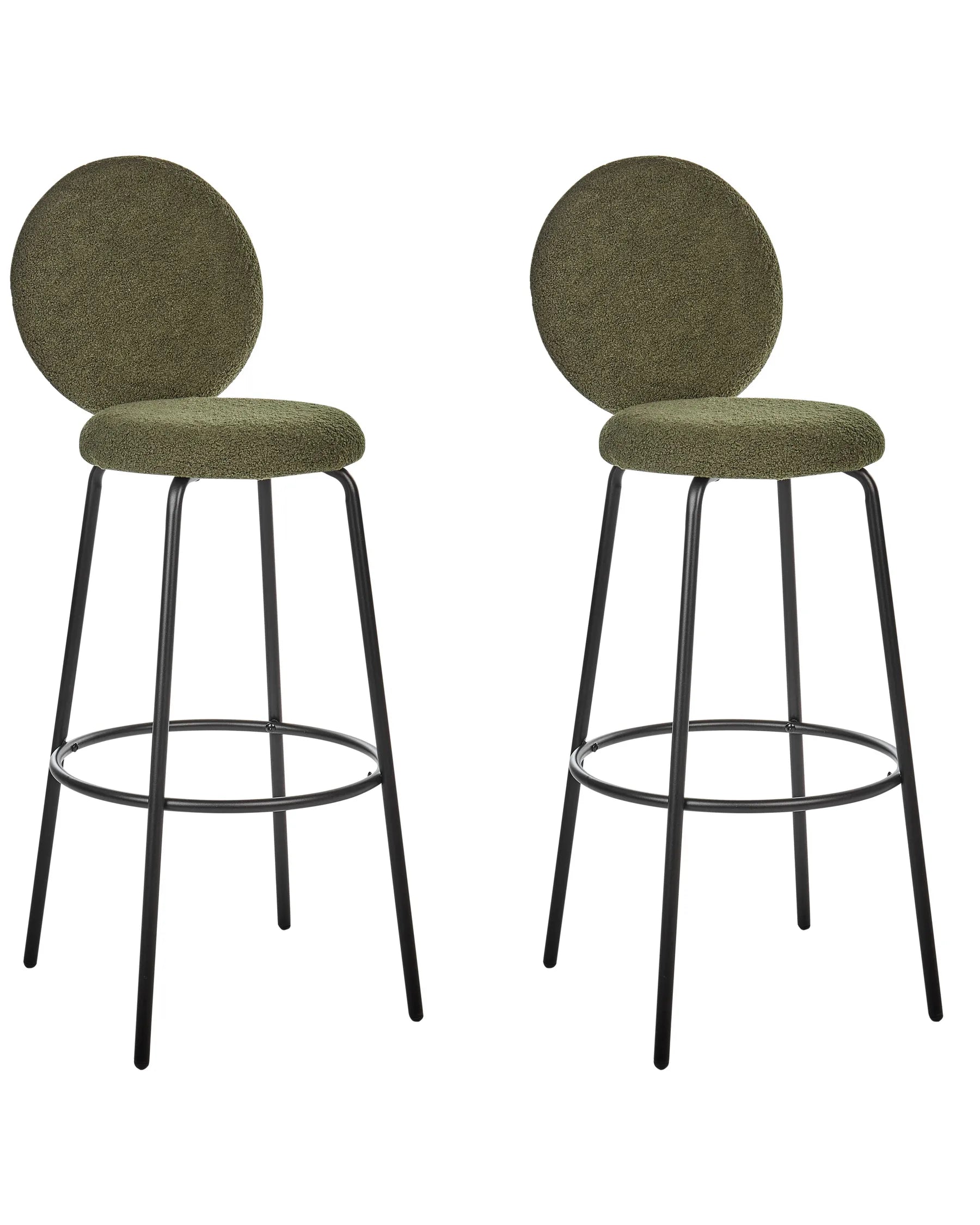 Set of 2 Bar Chairs EMERY Boucle Dark Green