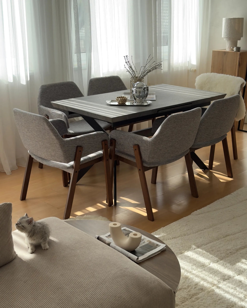 Set of 2 Dining Chairs ALBION Fabric Grey