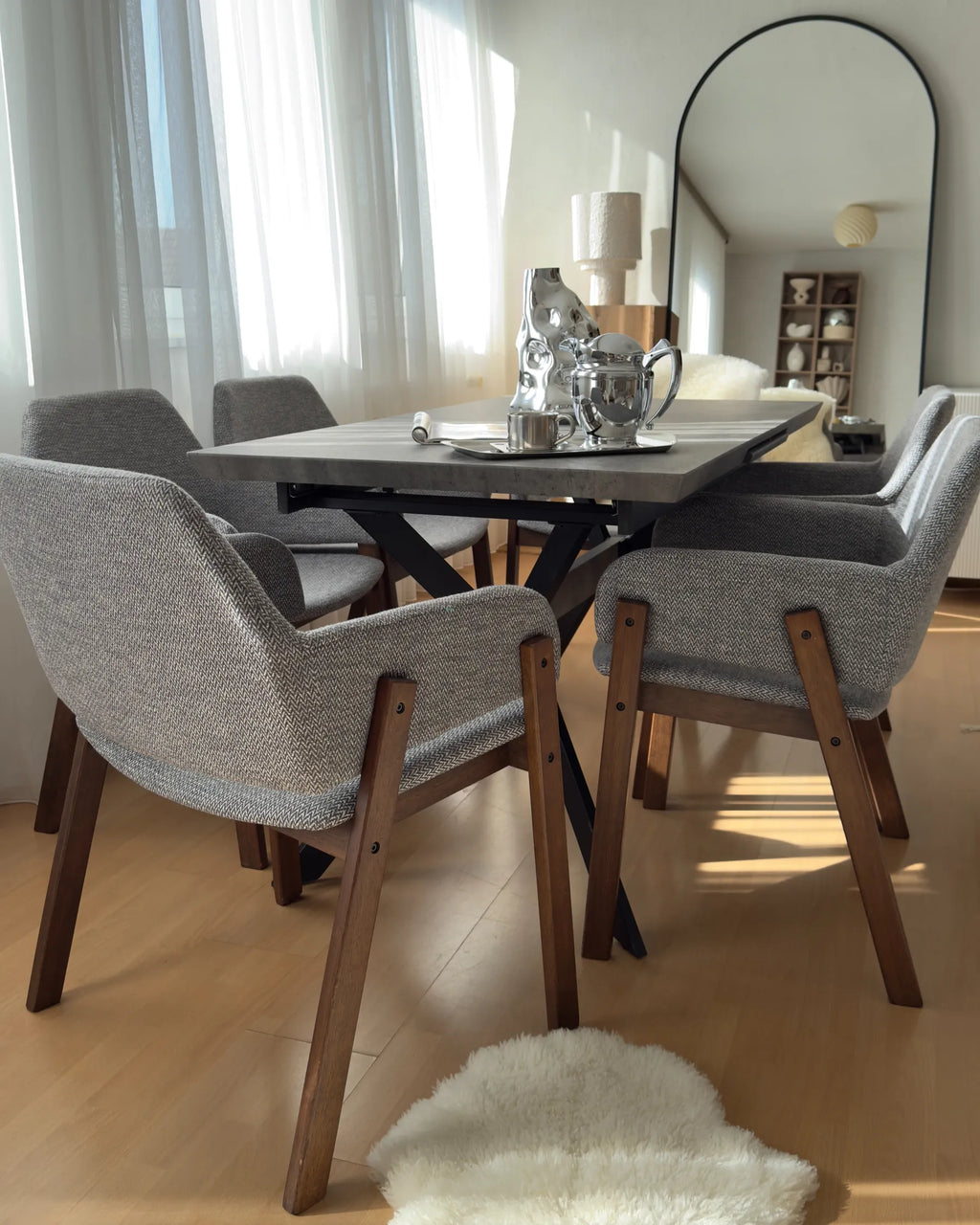 Set of 2 Dining Chairs ALBION Fabric Grey