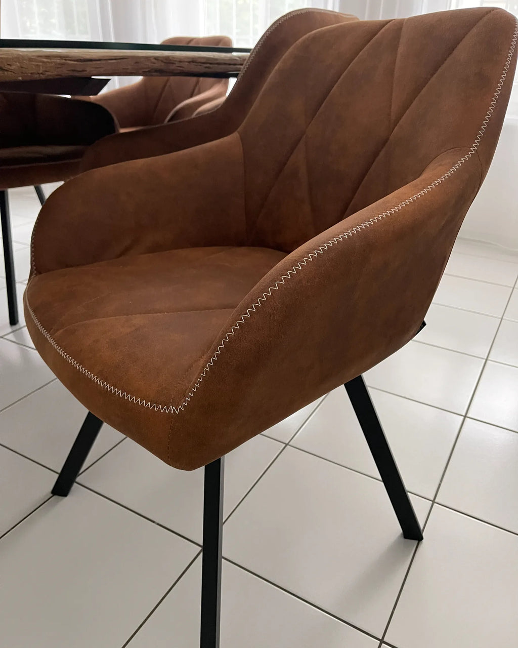 Set of 2 Dining Chairs MONEE Fabric Golden Brown
