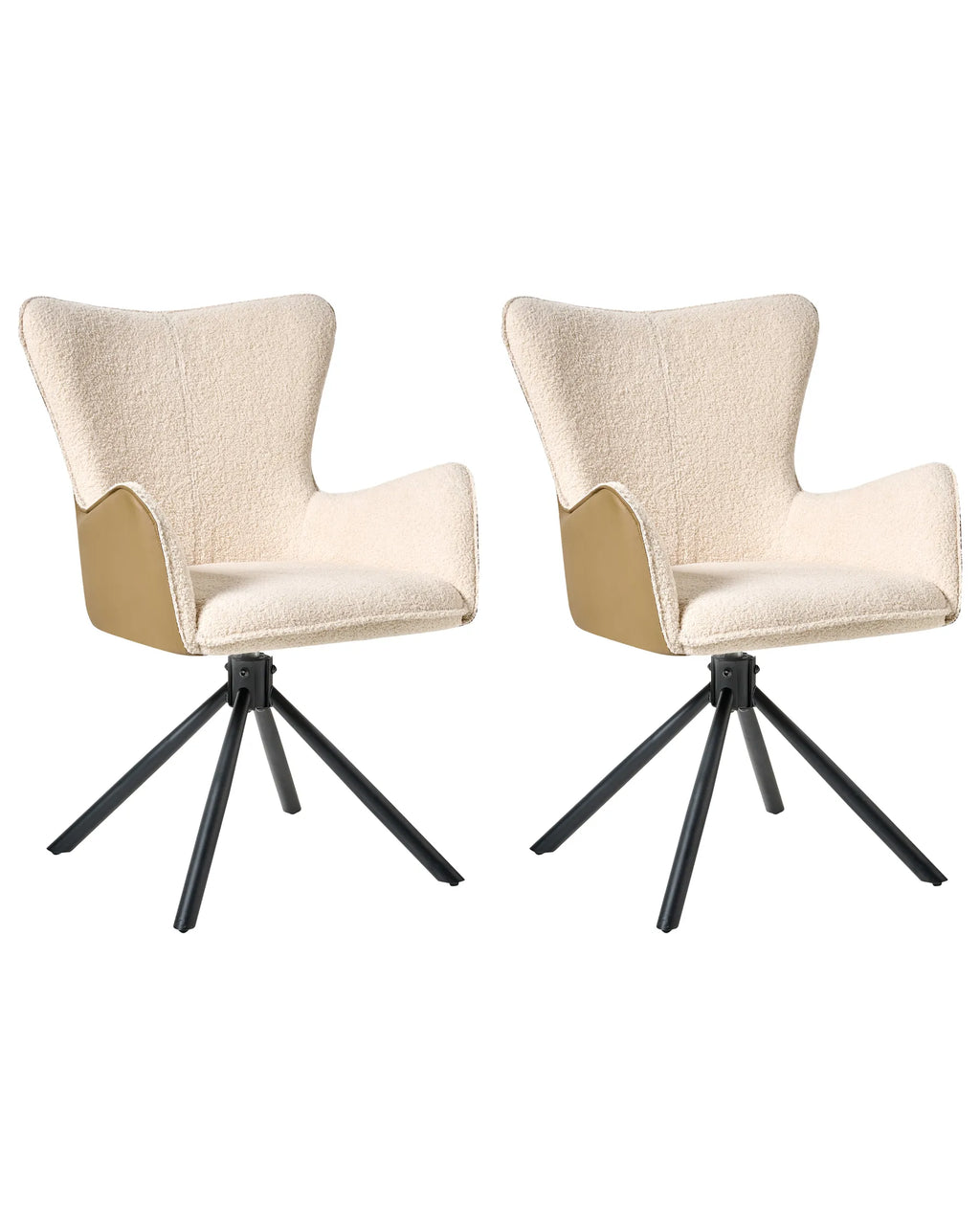 Set of 2 Dining Chairs Swivel NOVI Boucle Light Beige