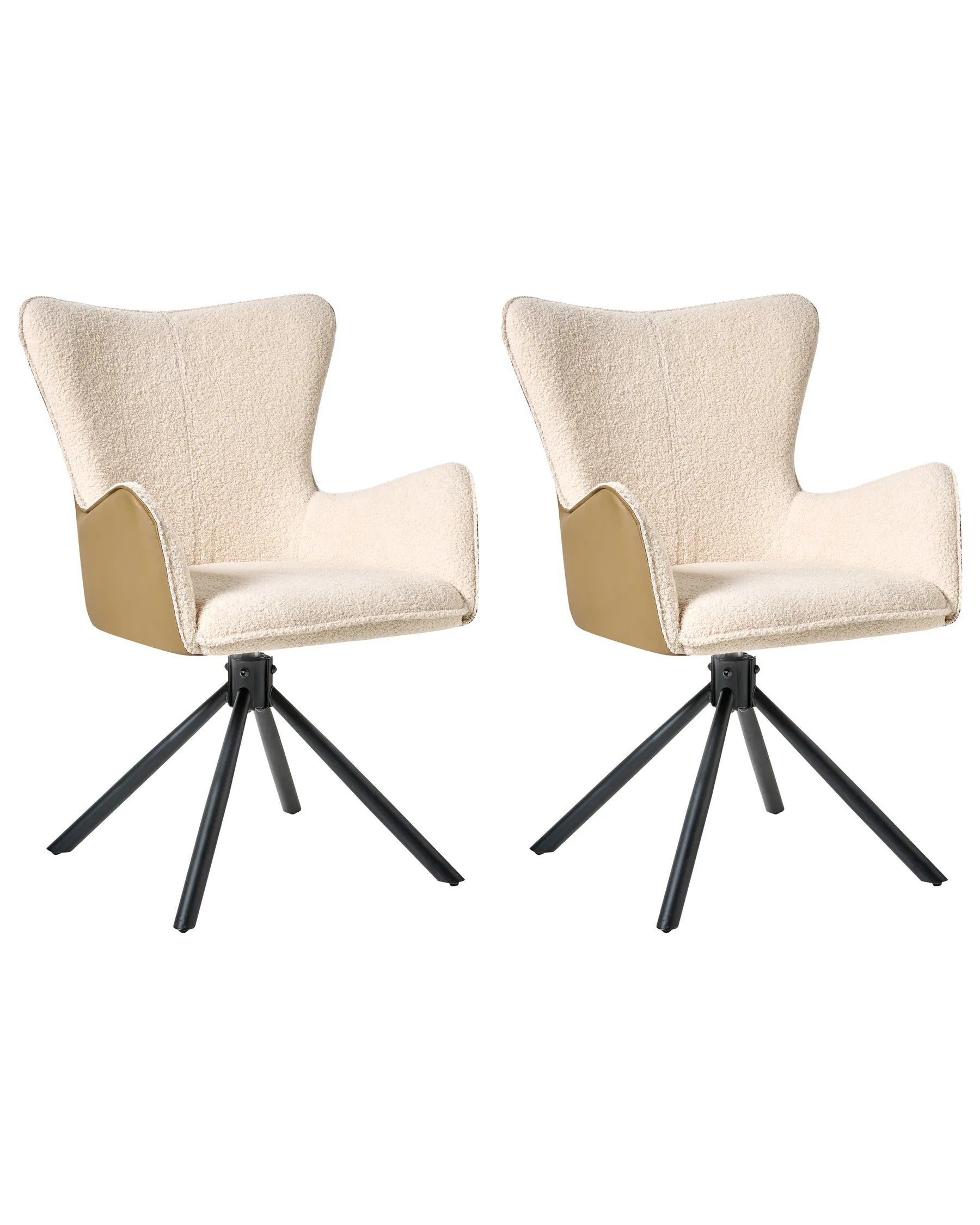 Set of 2 Dining Chairs Swivel NOVI Boucle Light Beige