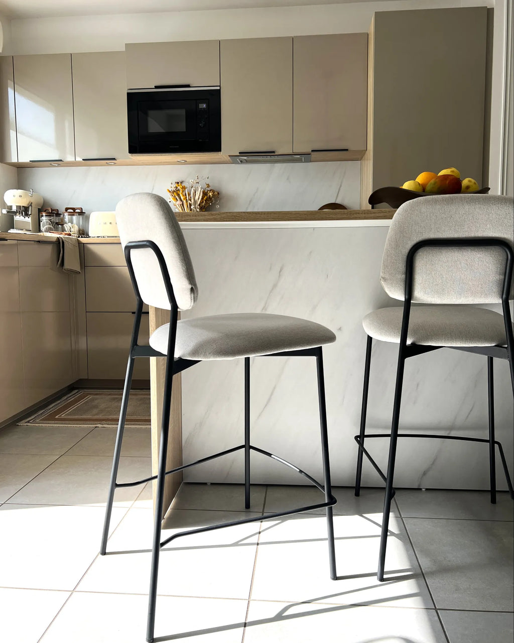 Set of 2 Bar Chairs DUETTE Faux Linen Taupe