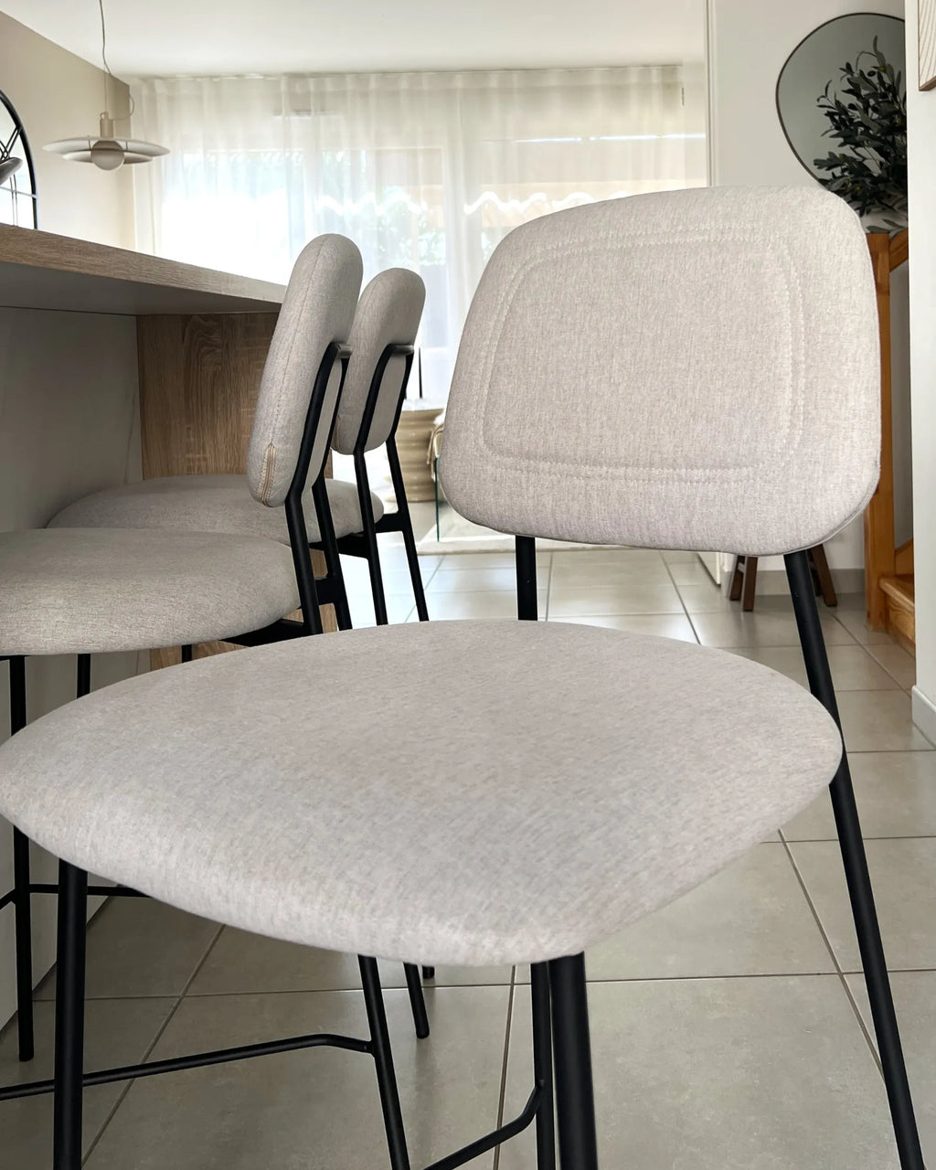 Set of 2 Bar Chairs DUETTE Faux Linen Taupe