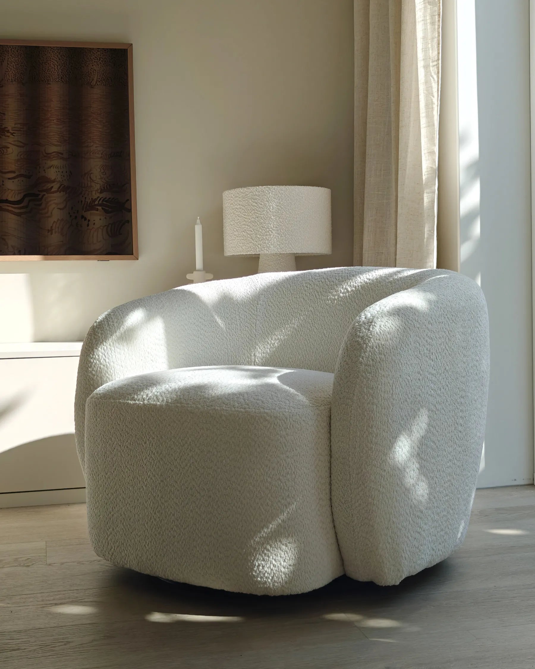 Swivel Armchair TORE Fabric Off-White