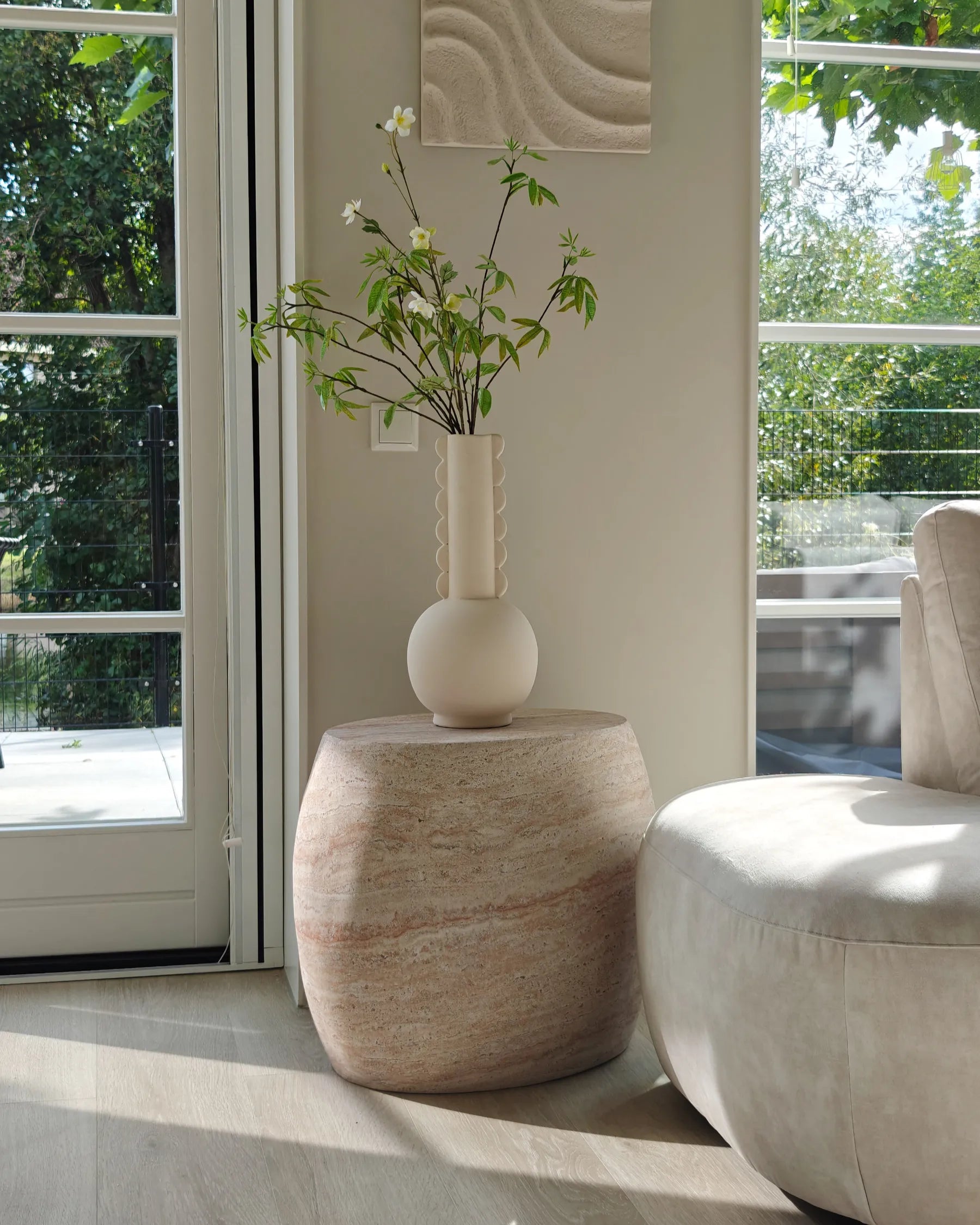 Side Table RICADI 40 cm 58 cm Travertine Effect