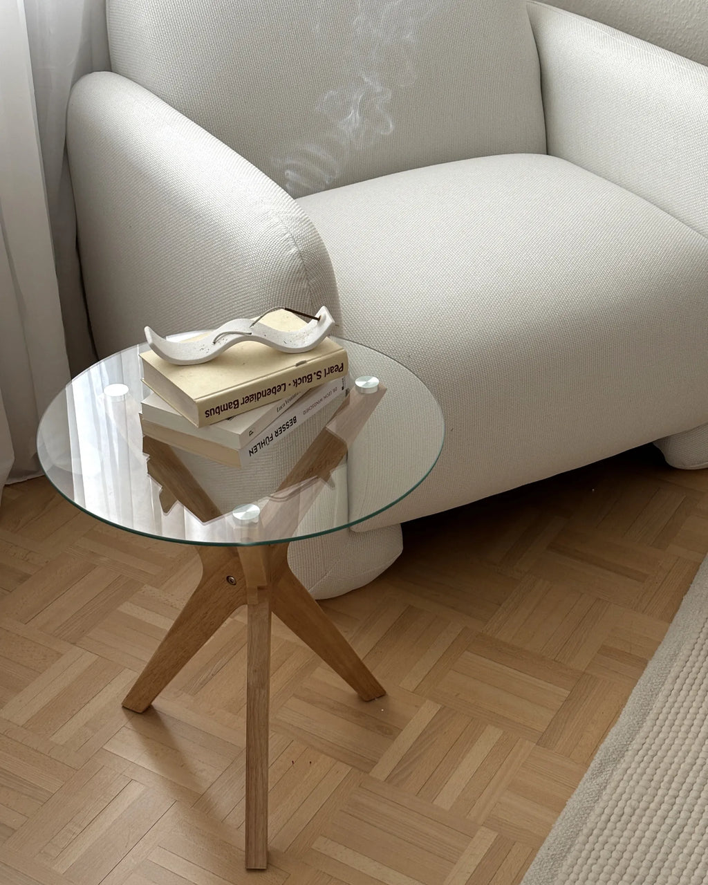 Side Table VALLEY Tempered Glass Light Brown