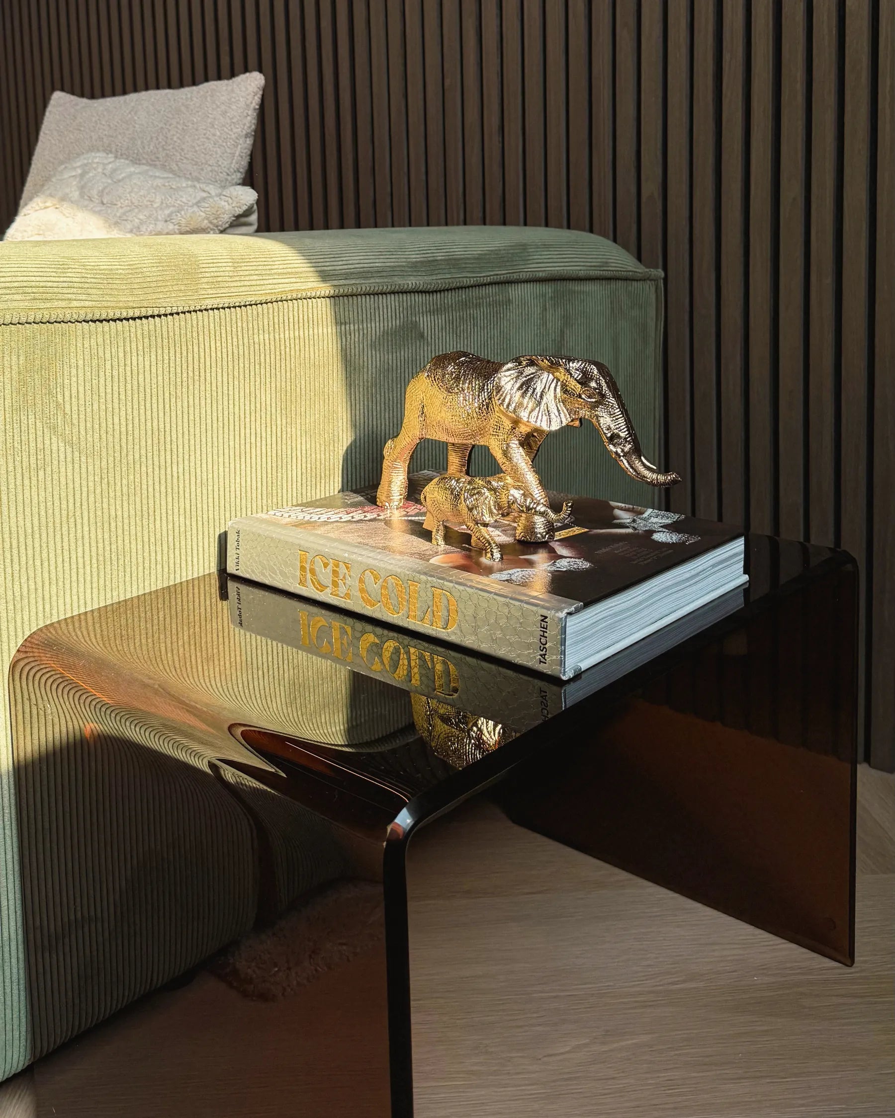 Side Table LOURDES Tempered Glass Brown