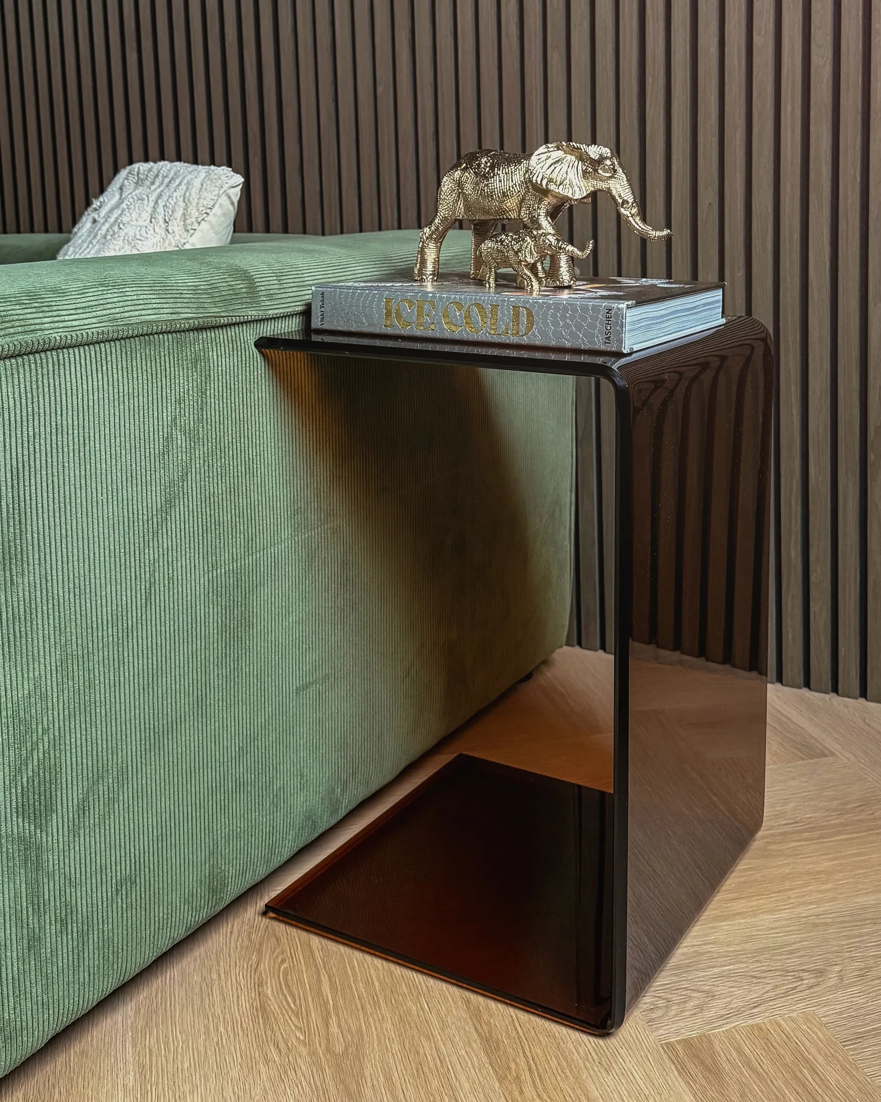 Side Table LOURDES Tempered Glass Brown