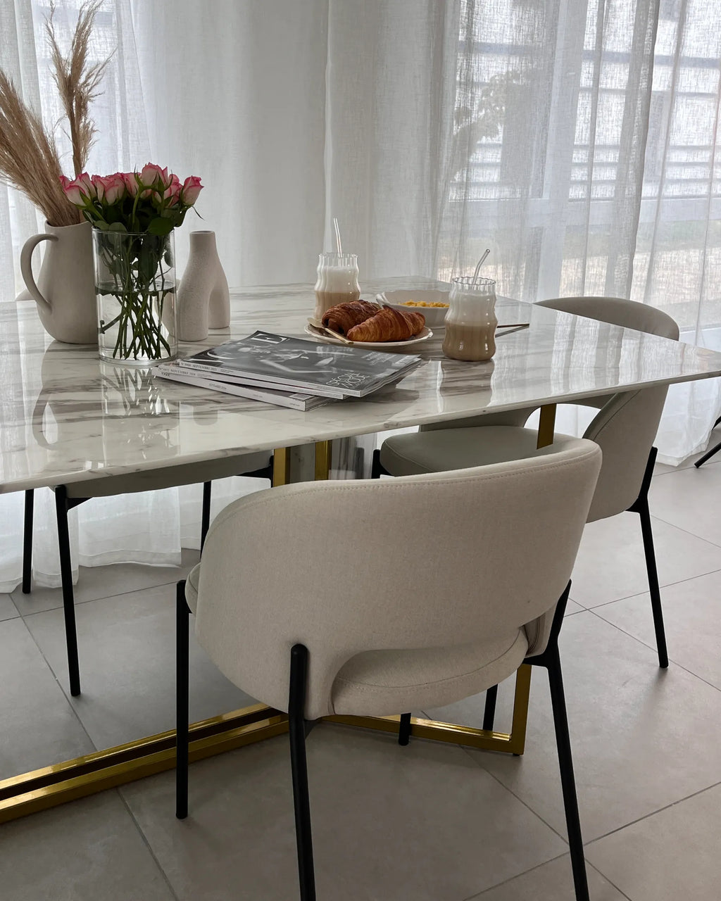 Set of 2 Dining Chairs PENNY Fabric Light Beige
