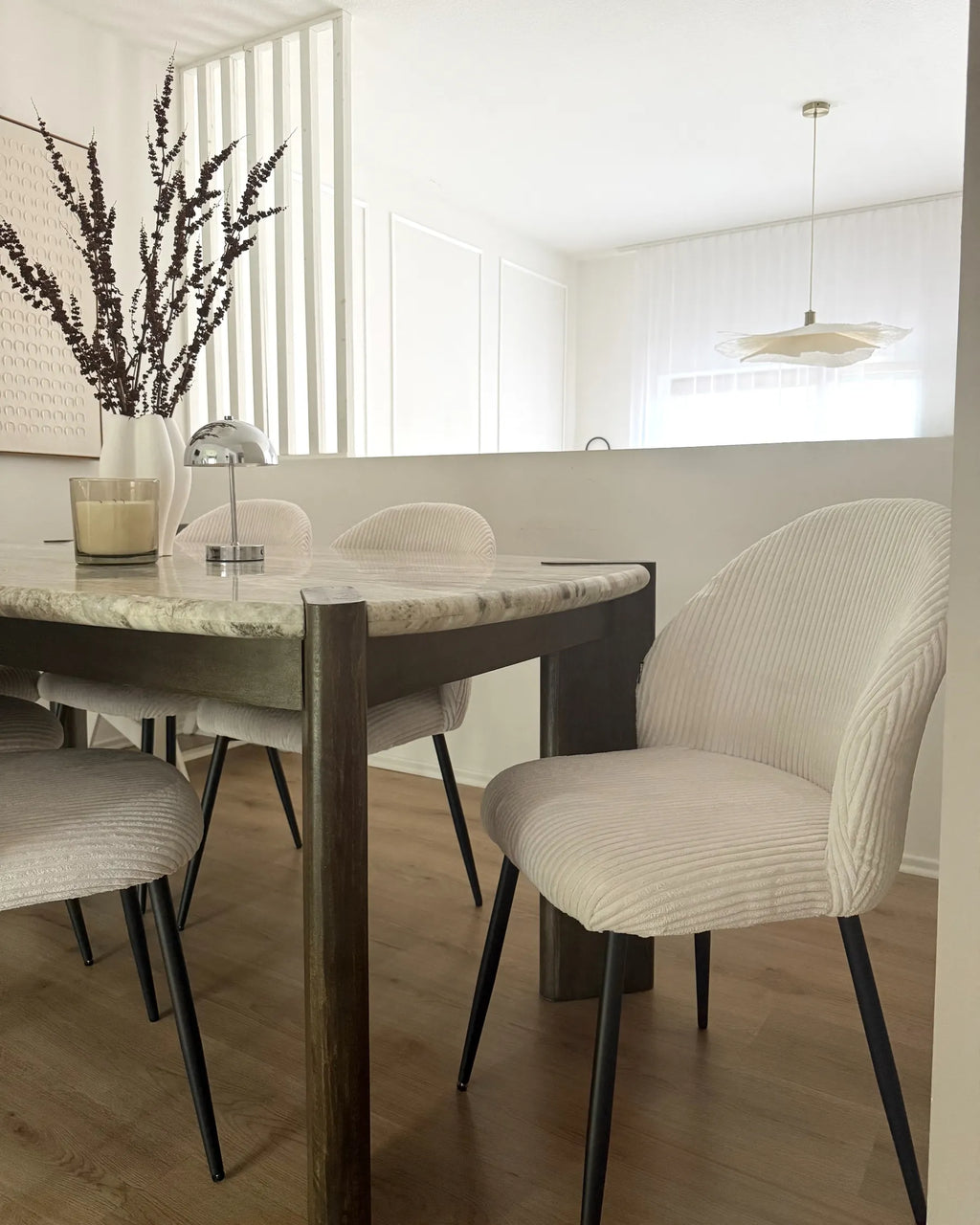 Set of 2 Dining Chairs ELOY Corduroy Off-White